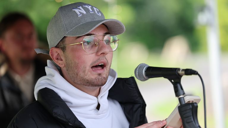 Cole Cooper's brother Connor 21, speaking at a vigil at the Glenskirlie Hotel in Banknock, for Cole, who was missing for more than four week