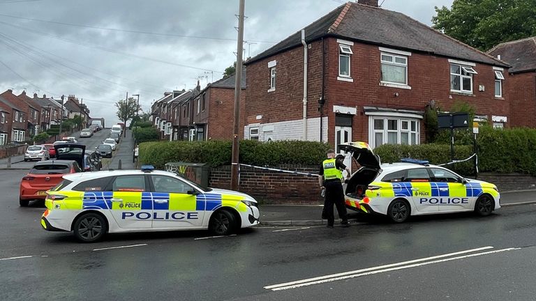 Police at the scene of the collision in the Darnall area of Sheffield.
Pic: PA