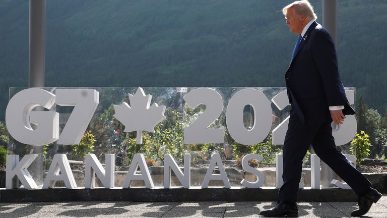 Donald Trump at the G7 Summit in Kananaskis, Alberta, Canada. Pic: Reuters