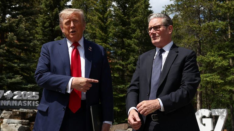 Donald Trump and Sir Keir Starmer in Canada. Pic Reuters