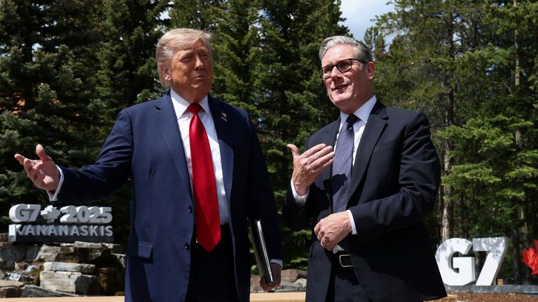 Donald Trump and Sr Keir Starmer at the G7 summit in Kananaskis, Alberta, Canada. Pic: Reuters