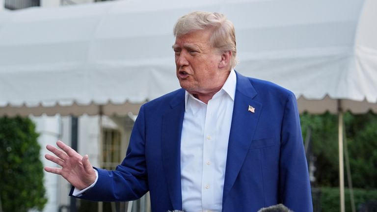 President Donald Trump speaks with reporters before boarding Marine One on the South Lawn of the White House, Tuesday, June 24, 2025, on his way to The Hague, to join world leaders gathering in the Netherlands for a two-day NATO summit. (AP Photo/Evan Vucci)