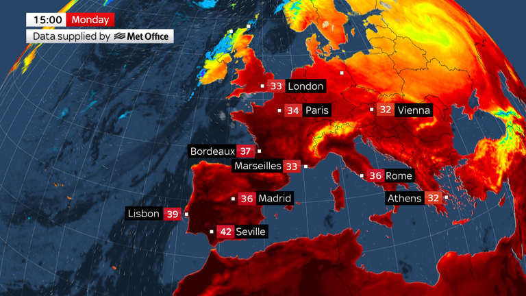 Monday's forecast maximum temperatures