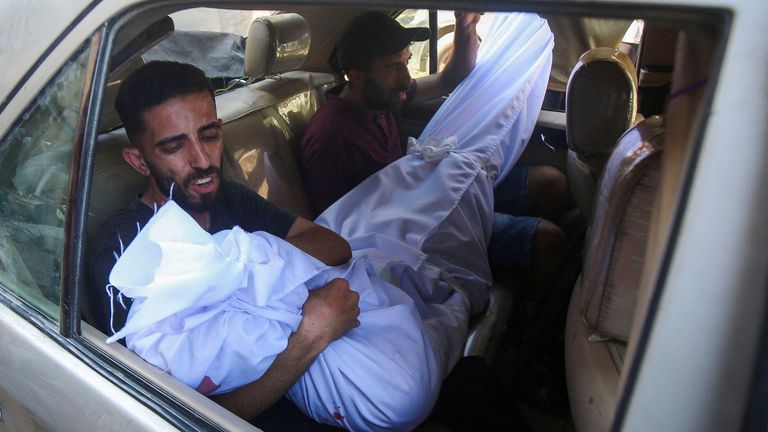 Mourners on the day of the funeral of Palestinians killed in an Israeli airstrike on Al-Baqa cafeteria. Pic: Reuters