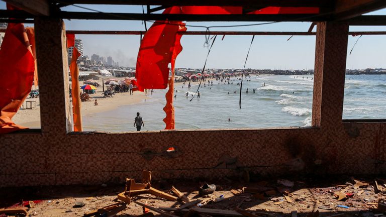 The aftermath of an Israeli airstrike on Al-Baqa cafeteria in Gaza City. Pic: Reuters