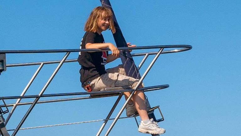 Greta Thunberg aboard the vessel on 2 June. Pic: Freedom Flotilla Coalition/Reuters
