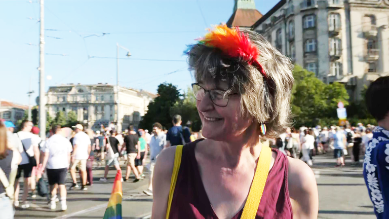 Orsi - speaking at a pride march in Budapest, Hungary