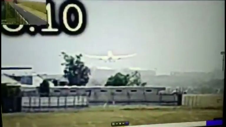 CCTV footage shows the moment a plane bound for Gatwick crashed shortly after taking off.