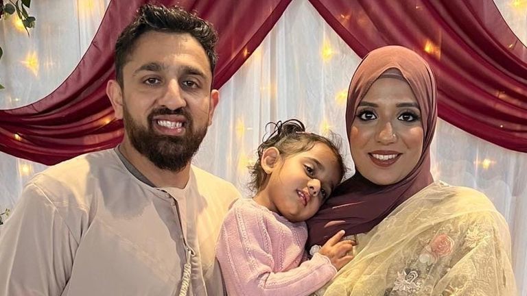 Akeel Nanabawa, his wife Hannaa and their four-year-old daughter Sara. Pic: PA