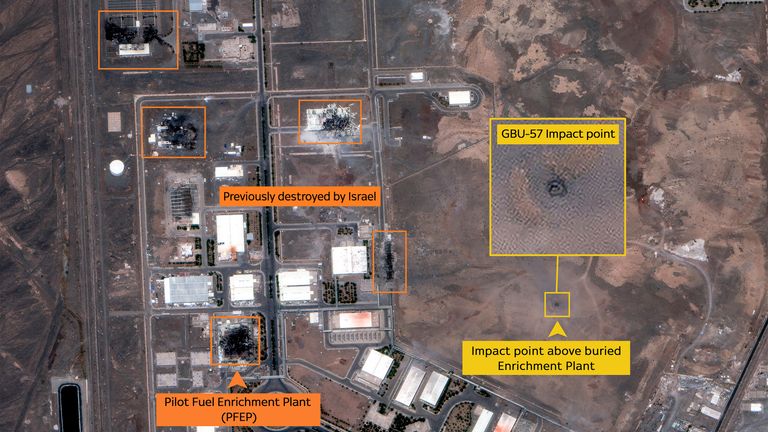 Destruction at the Natanz Enrichment Complex from satellite imagery. Pic: Maxar Technologies