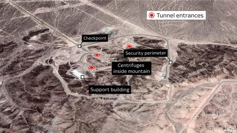 Map showing the Fordow enrichment plant