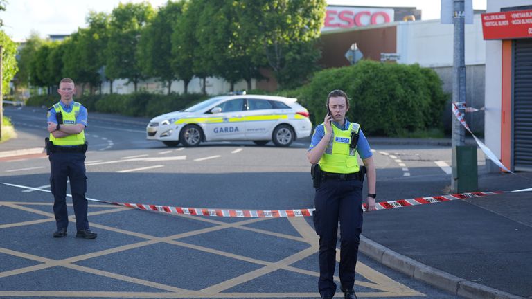 Garda near to the scene at Fairgreen Shopping Centre, Carlow, where a man is understood to have died following a shooting incident. The PA news agency understands that the dead man's wounds were self-inflicted. Picture date: Sunday June 1, 2025. PA Photo. Gardai said they had attended the scene after the alarm was raised shortly before 6.15pm. See PA story IRISH Carlow. Photo credit should read: Niall Carson/PA Wire                     