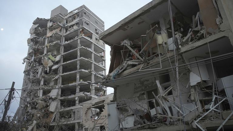 The multi-storey residential building was hit. Pic: AP
