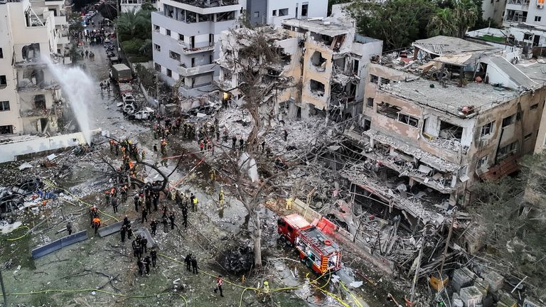 The site of an Iranian missile attack on Israel. Pic: Reuters