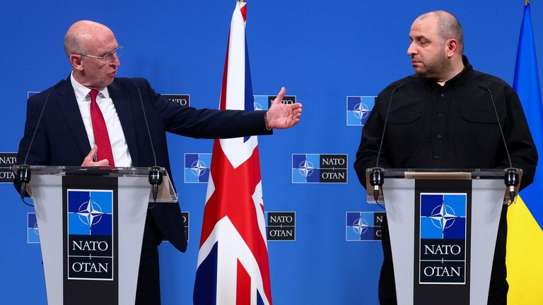 UK Defence Secretary John Healey, Ukrainian Defence Minister Rustem Umerov at NATO talks