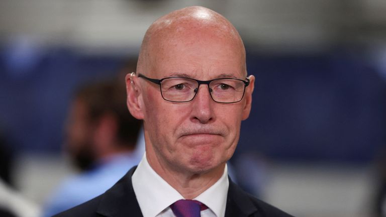 First Minister of Scotland John Swinney reacts following the result of the election count in Perth, Scotland, Britain July 5, 2024. REUTERS/