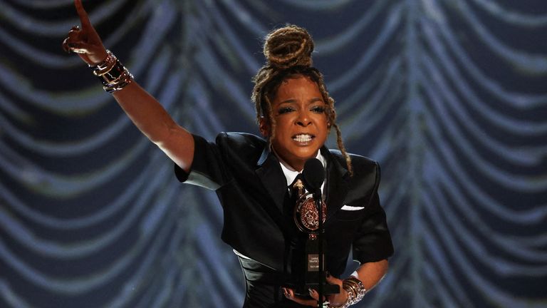 Kara Young accepts the Best Performance by an Actress in a Featured Role in a Play award for "Purpose" at the 78th Annual Tony Awards