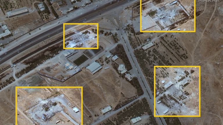 Destroyed buildings at entrance to Kermanshah missile facility, Iran, 15 June 2025. Pic: Maxar