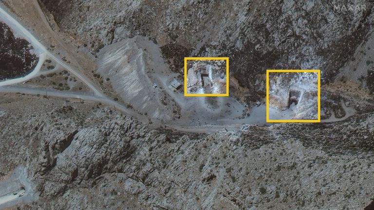 Damaged tunnel entrances at Kermanshah missile facility, Iran, 15 June 2025. Pic: Maxar