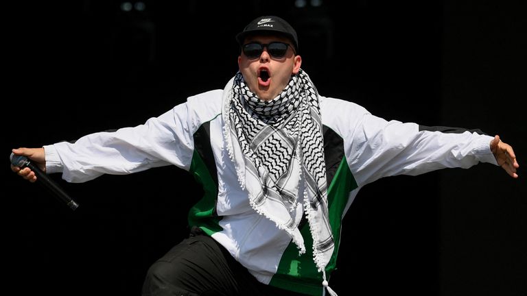 Mo Chara of Kneecap at Glastonbury. Pic: Reuters