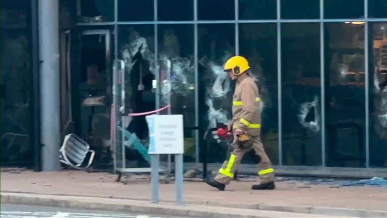 Damage to a leisure centre in Larne where people fleeing the violence had been held 