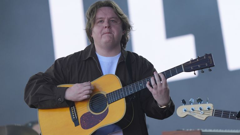 Lewis Capaldi performing on the Pyramid Stage at Glastonbury. Pic: Yui Mok/PA