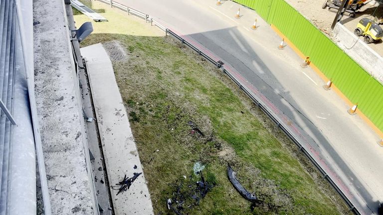 A damaged barrier seen below level three of Luton Airport car park
