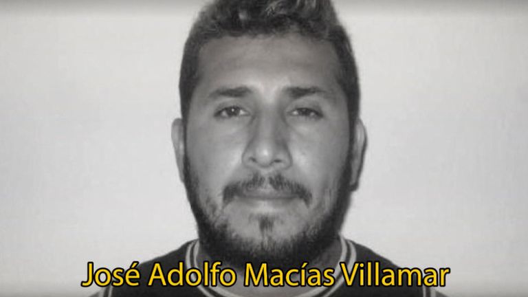 Wanted poster of Jose Adolfo Macias Villamar from January 2024. Pic: Ecuador's Ministry of Interior via AP, File