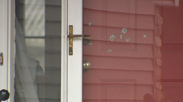 The bullet holes on Melissa Hortman's front door.