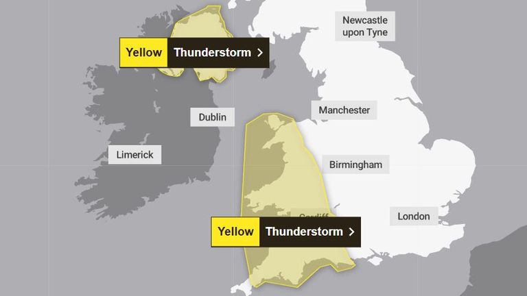 Met Office thunderstorm warning. Thursday 12 June