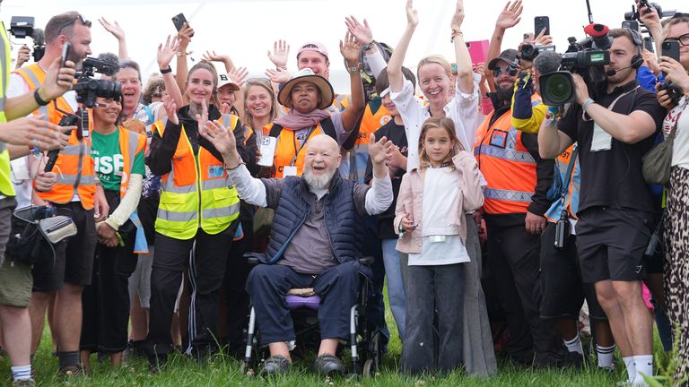 Glastonbury co-founder Sir Michael Eavis and his daughter Emily as the festival opens for 2025. Pic: PA