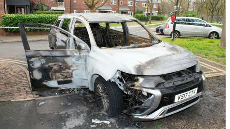 A Mitsubishi was found burnt out the following day. Pic: Met Police 