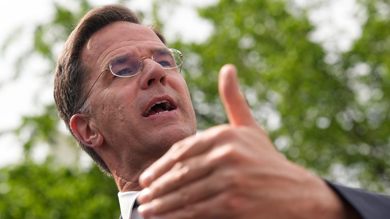 NATO Secretary General Mark Rutte speaks with reporters at the White House, Thursday, April 24, 2025, in Washington. (AP Photo/Alex Brandon)