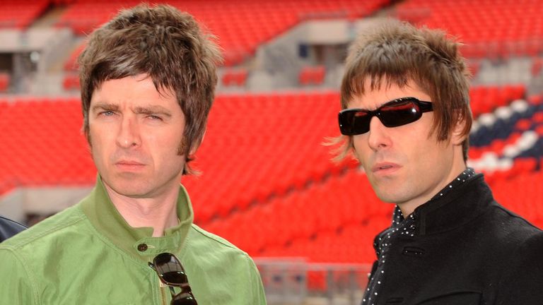 Noel Gallagher (L) and Liam Gallagher (R) at Wembley Stadium in 2008. The brothers will be back in Wembley for their upcoming concerts.
