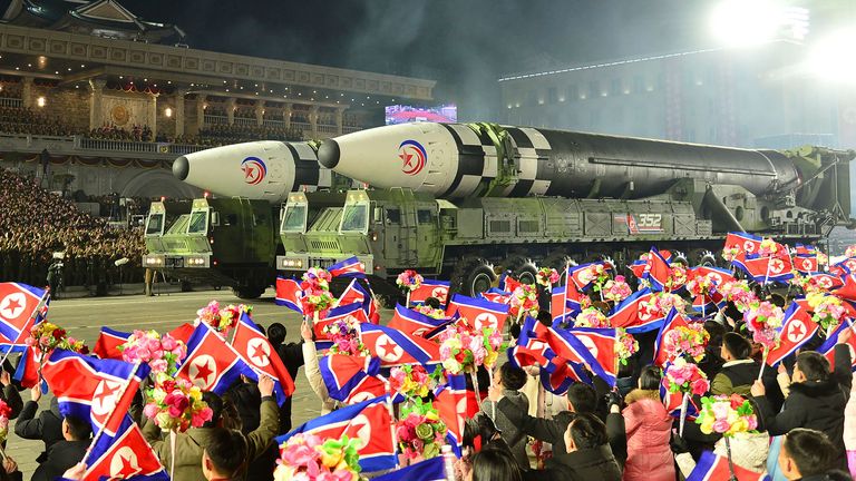 North Korea's 2023 military parade. Pic: AP