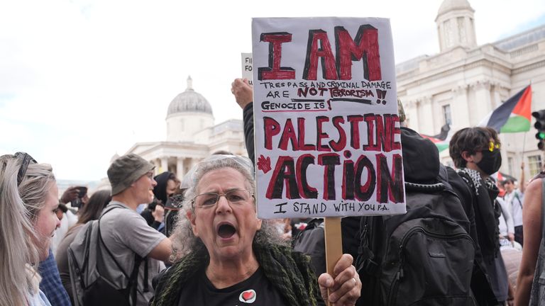 Londra'da bir Filistin aksiyon destekçisi. Pic: PA