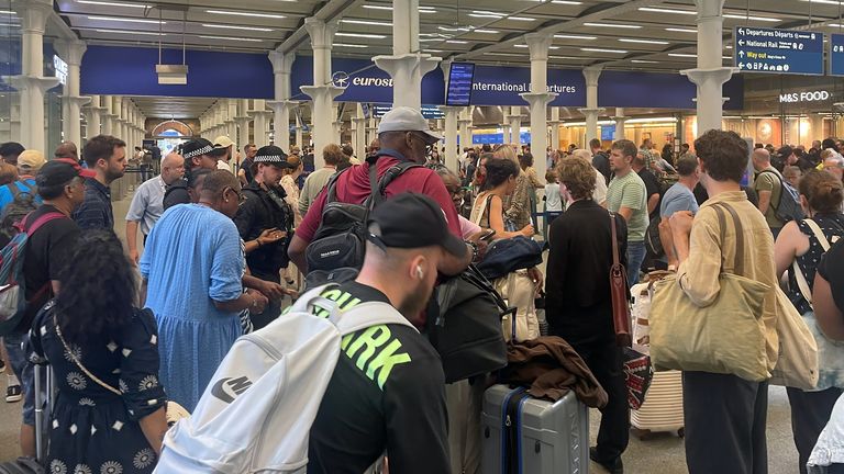 Delayed passengers at St Pancras. Pic: PA