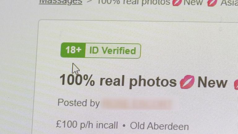 Ads analysed by Sky News on the two adult service websites