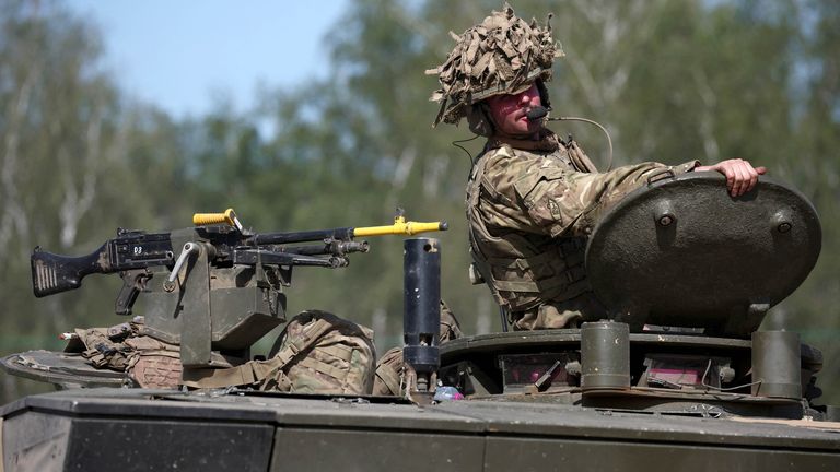 A British Army soldier from Badger Squadron, The Royal Tank Regiment part of the 12th Armoured Brigade Combat Team  in Poland.
PIc: Reuters