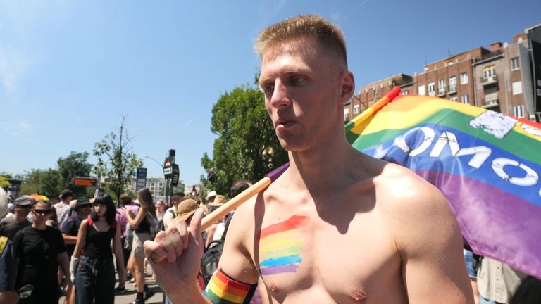 Leonas who had travelled from Poland to join at a pride march in Budapest, Hungary. 