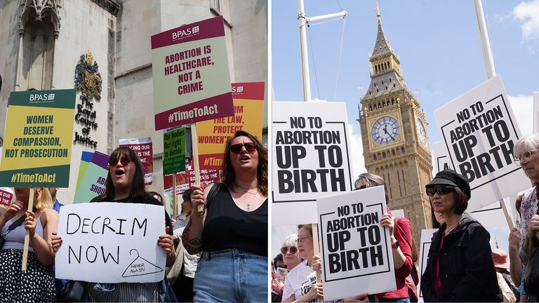 Pro-life and pro-choice campaigners protesting in London