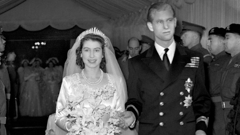 The translucent bridge is inspired by the late Queen's wedding tiara. Pic: PA