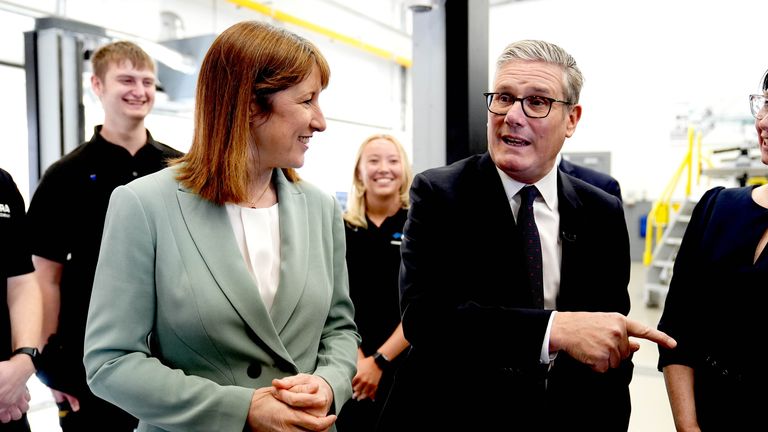 Keir Starmer and Rachel Reeves during a visit to Horiba Mira in Nuneaton.
Pic: PA
