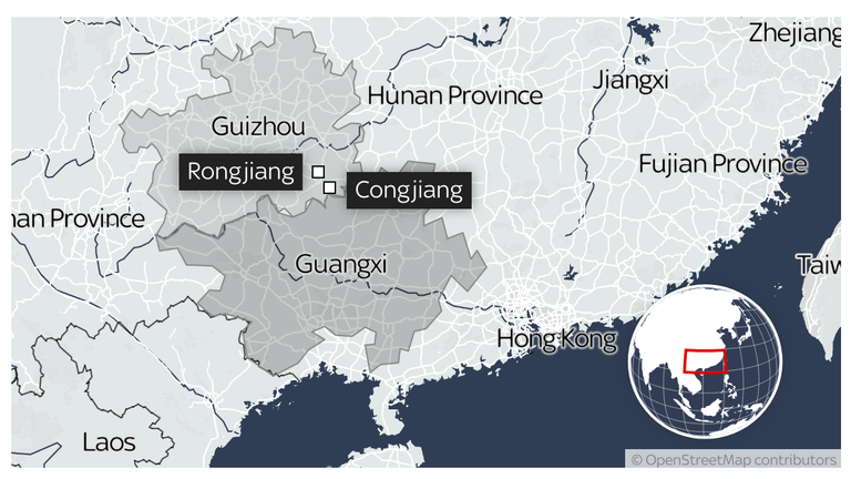 Le inondazioni hanno colpito le contee di Rongjiang e Congjiang nella provincia di Guizhou, in Cina