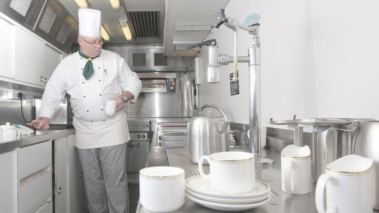 The kitchen aboard the bio-fuel powered Royal Train that will take Prince Charles on a tour of Britain.
Pic PA