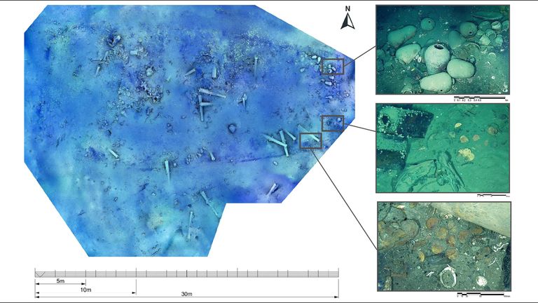 Three areas of cob hoards were identified on both the port (b & c) and starboard (a) sides of the stern section. They are scattered in group
