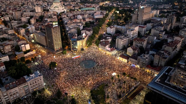 A drone view of the huge protest. Pic: AP