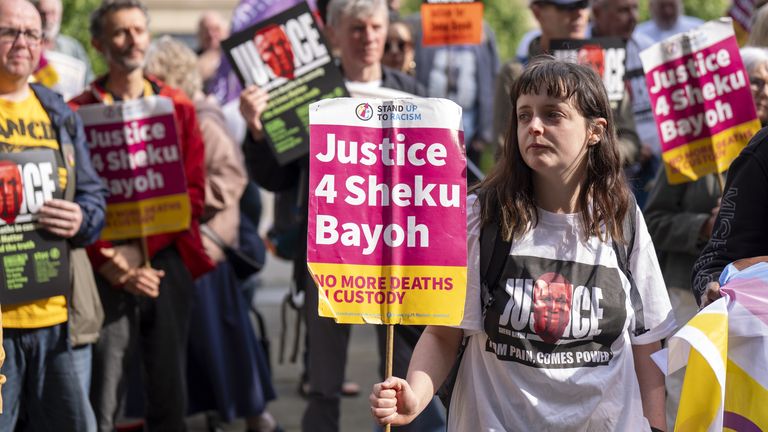 Supporters of Sheku Bayoh outside Capital House in Edinburgh, ahead of a two-day hearing focusing on the fairness of the conduct and procedu