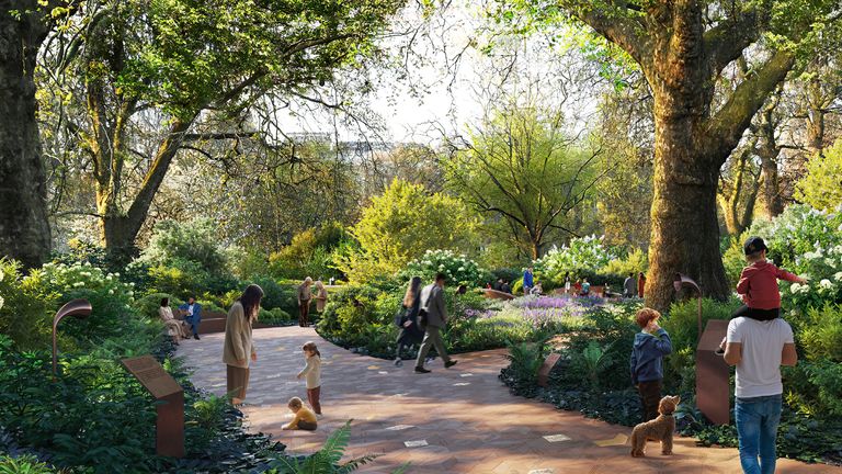 St James's Park için planlanan yeni bahçeler izlenimi. Pic: PA/Kabine Ofisi