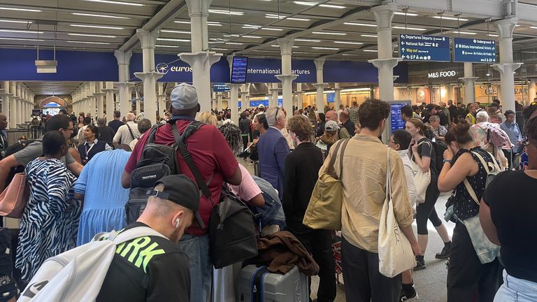 Passengers at St Pancras International station .
Pic: PA